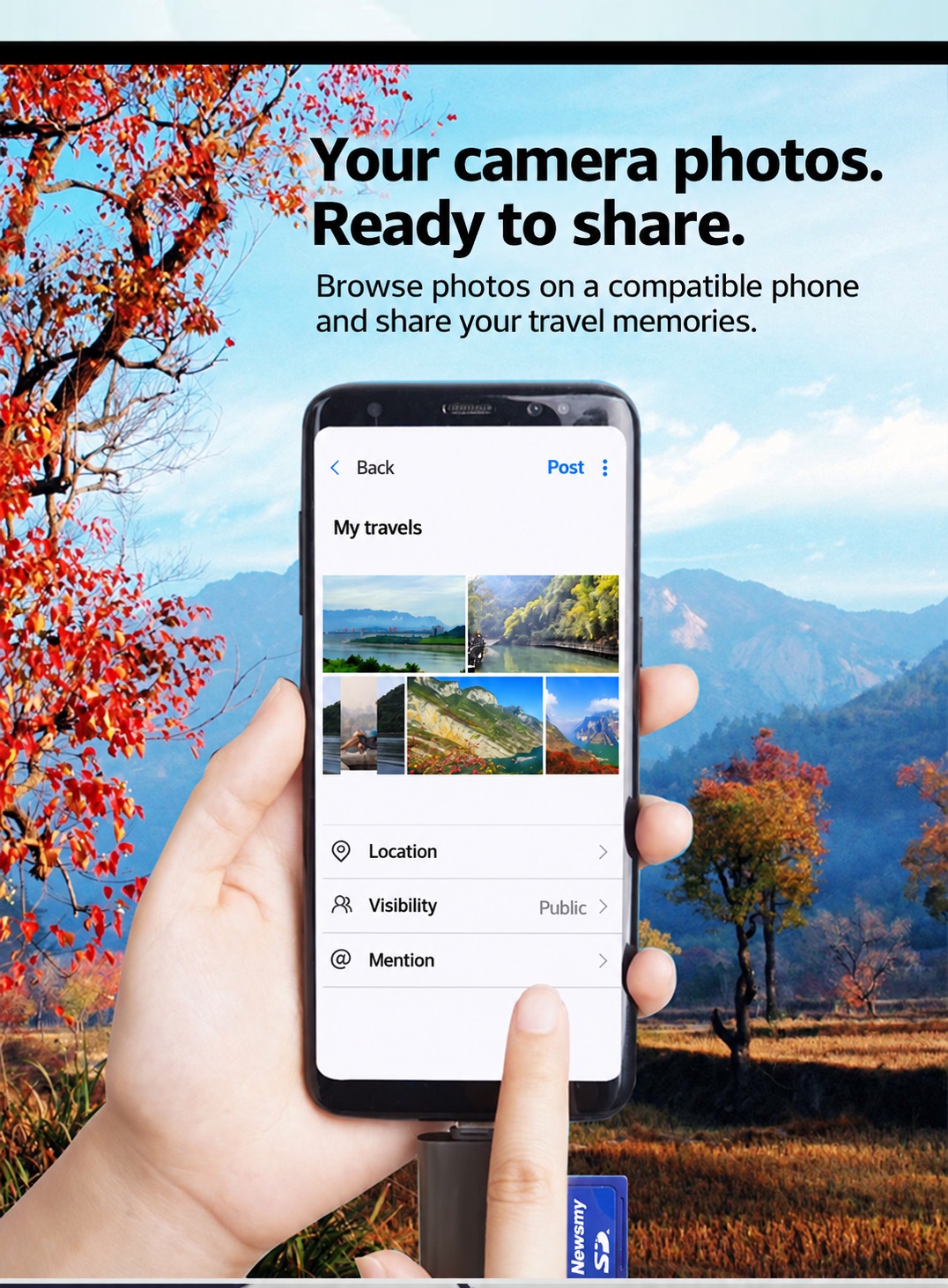NEWSMY CR200 — Move photos from your camera. Access a supported card through a compatible phone or computer.