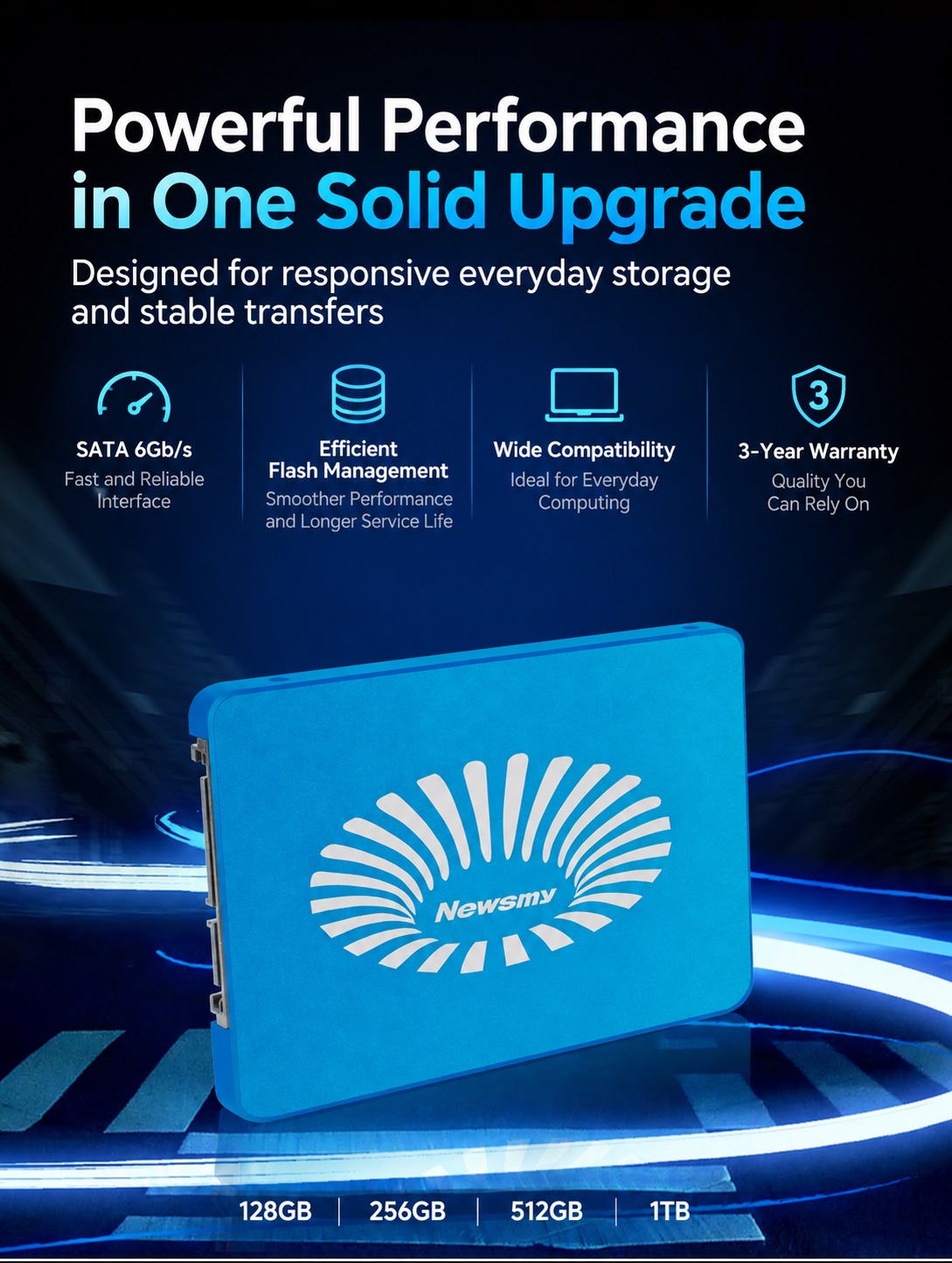 NEWSMY NM500 — Efficient flash management. Flash management supports responsive everyday storage and stable transfers.