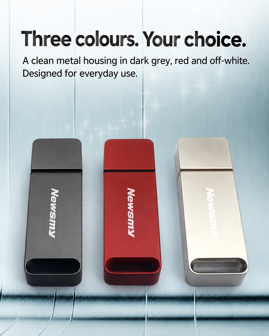 NEWSMY V55 — Three colours. Your choice. Choose dark grey, red or off-white to suit your storage range.