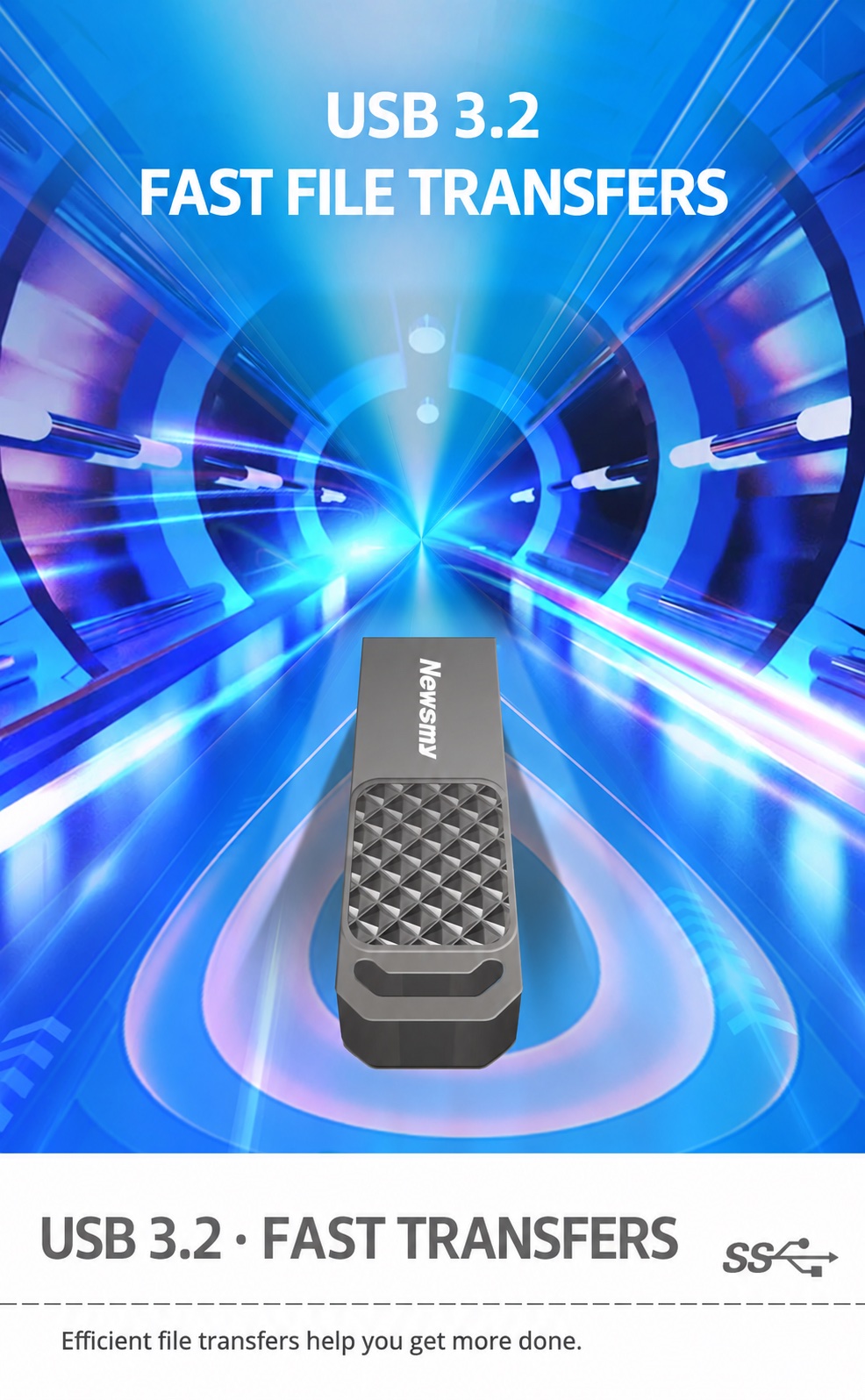 NEWSMY V70 — USB 3.2 file transfers. Efficient file sharing through USB 3.2 for everyday documents, photos, music and video.