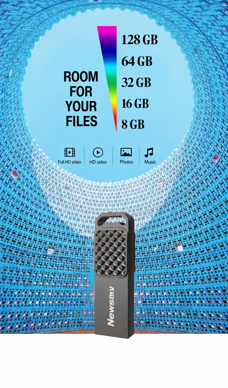 NEWSMY V70 — Room for your everyday files. Choose from 8 GB to 128 GB for video, photos, music and everyday documents.
